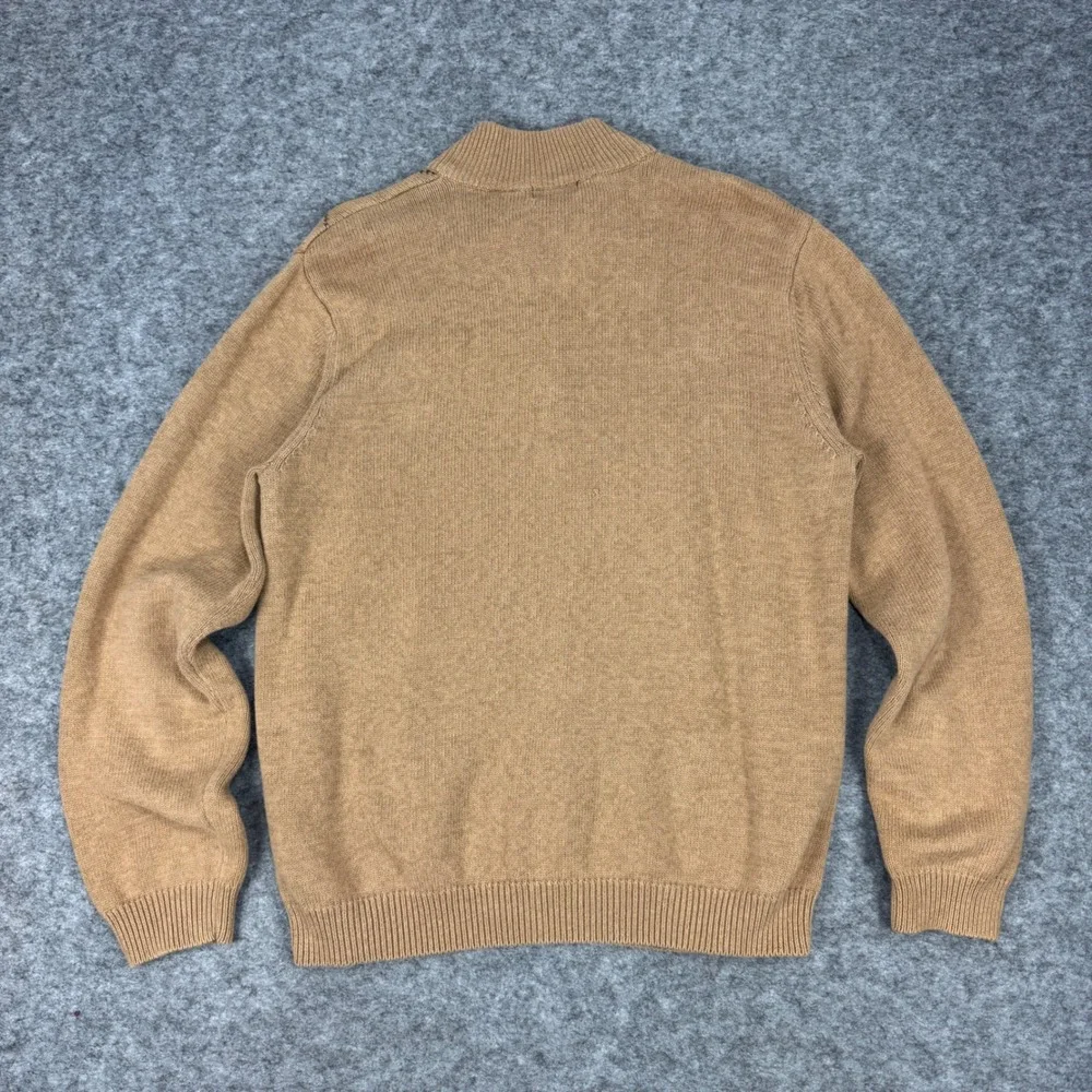 Van Heusen Mens Large‎ Brown Argyle 1/4 Zip Pullover Cotton Knit Sweater Large